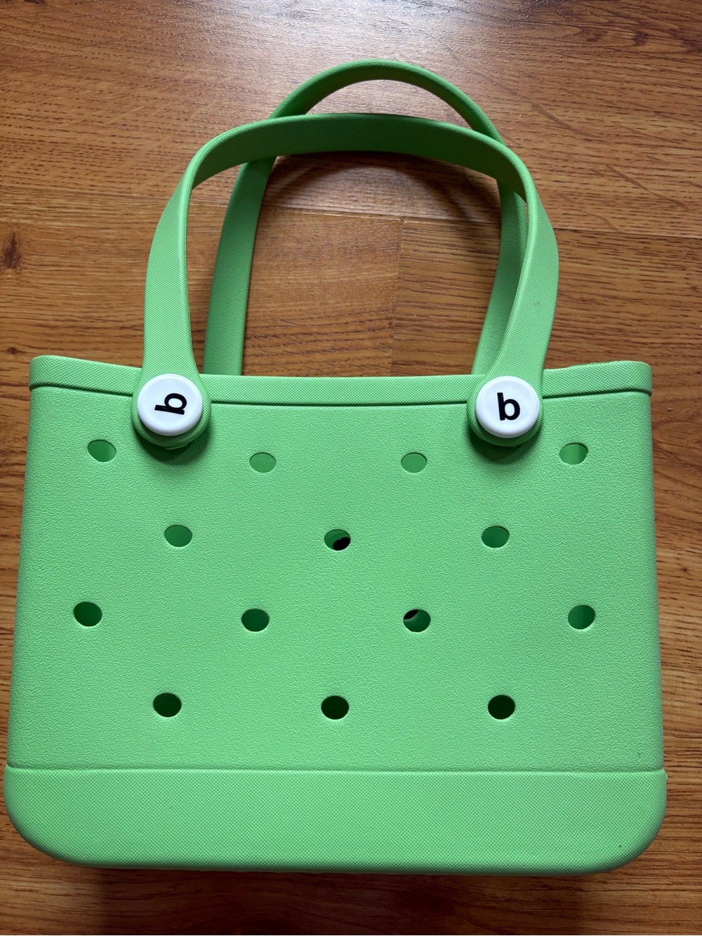 BOGG BAG Lime Green Perforated Tote with 'b' Button Accents